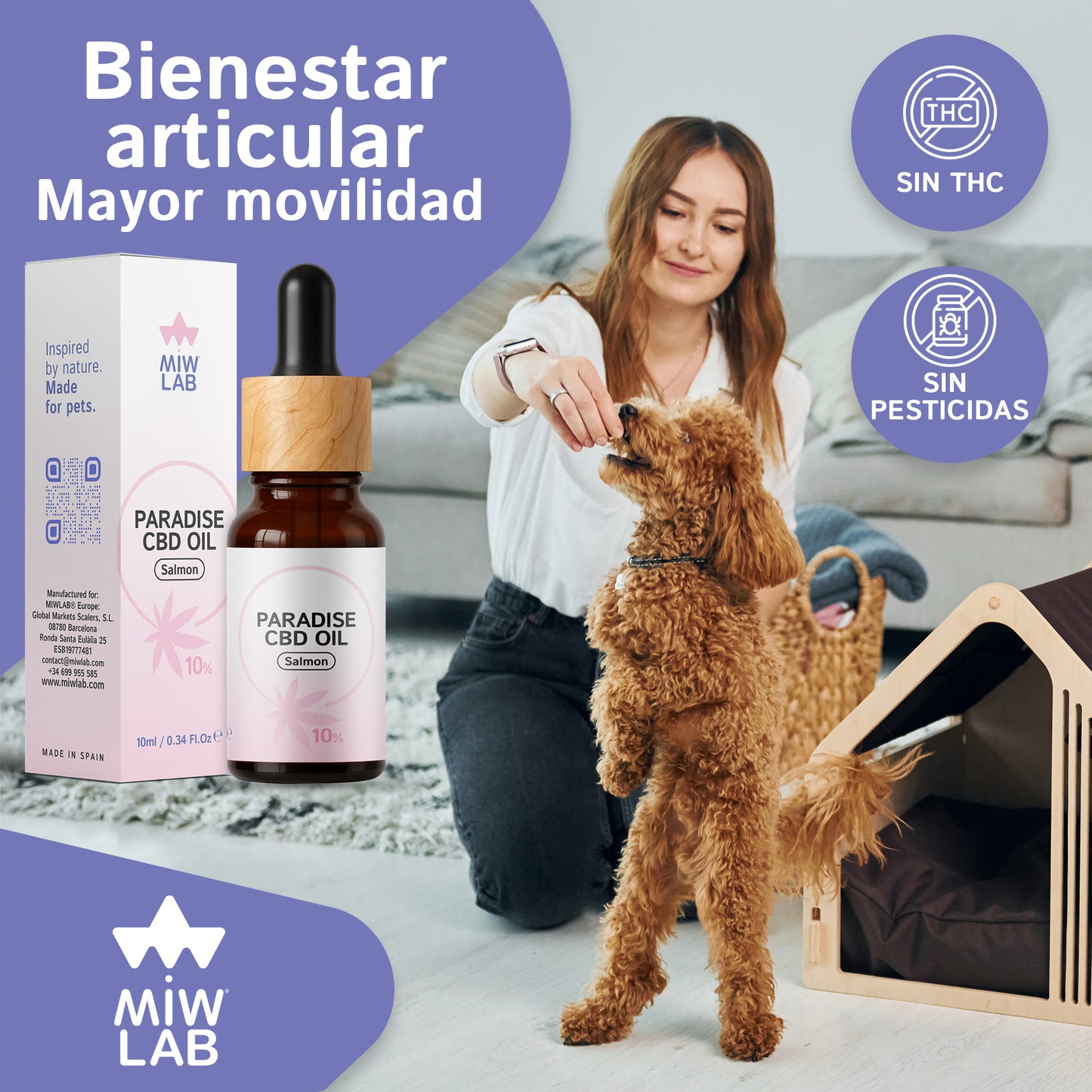 Diseño del frasco de CBD neutro para perros de la marca MIWLAB Mauritius Island Wellness Laboratory