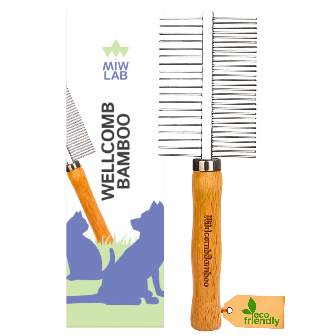 Wellcomb peine ecológico bambú con aceite de argán para perros y gatos - aseo natural | MIWLAB
