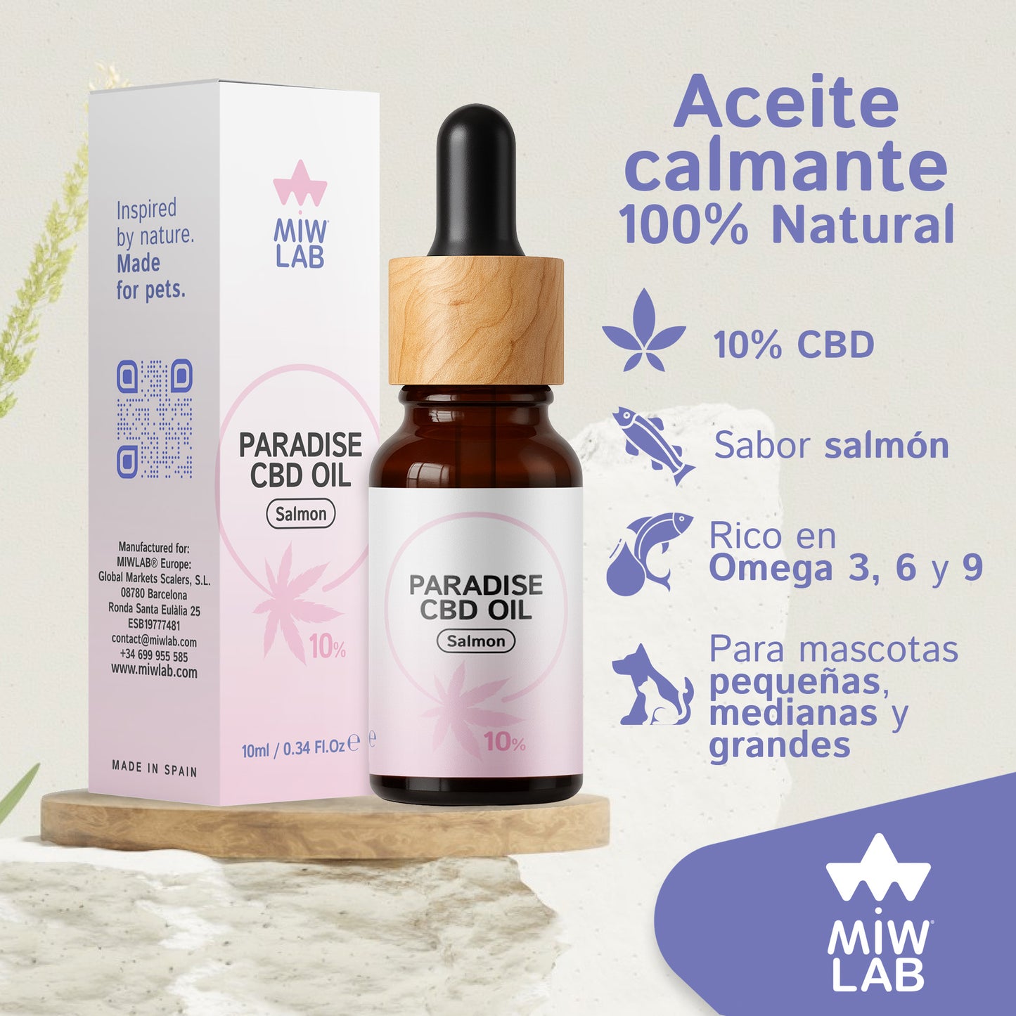 Perro pequeño junto al frasco de CBD neutral para calmar el estrés